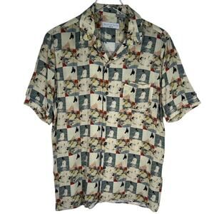 JACQUES COCO Men's Geisha Crane Hawaiian Shirt M One Pocket Short Sleeve Aloha